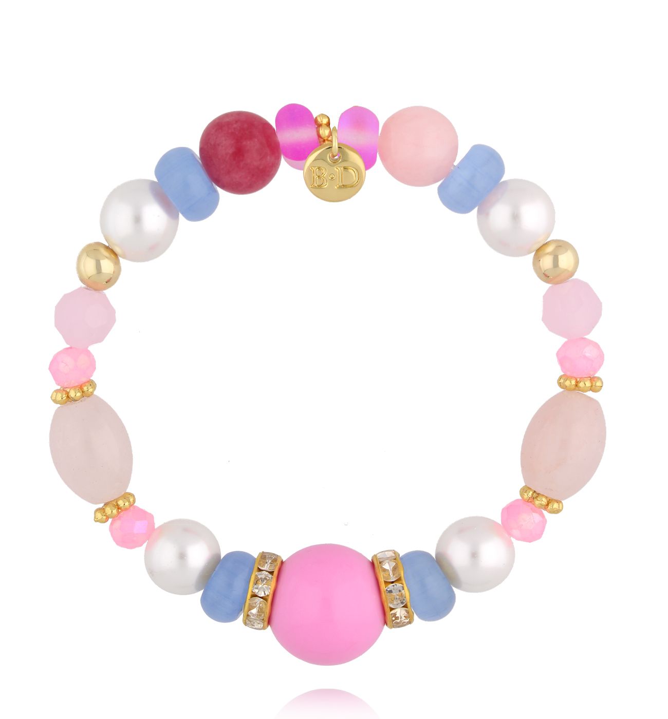 Bransoletka z różowym jadeitem, kwarcem różowym i perłami BSC2306