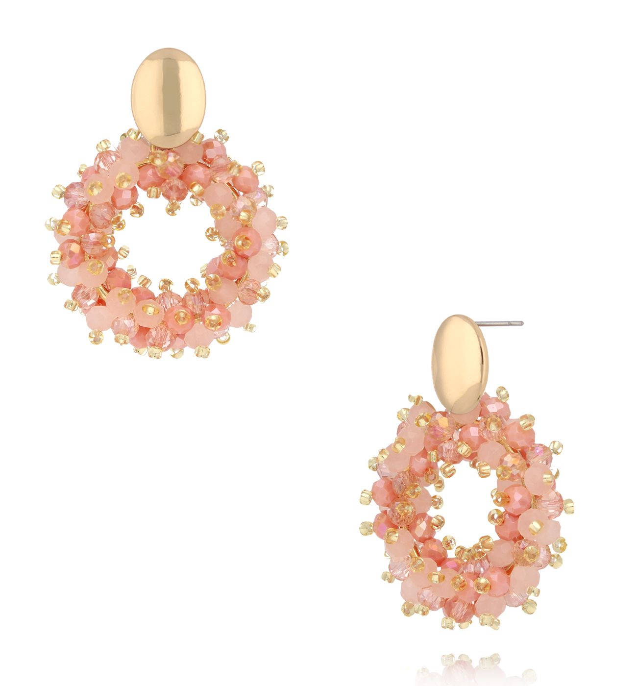 Kolczyki z różowymi kryształkami okrągłe KWE0337