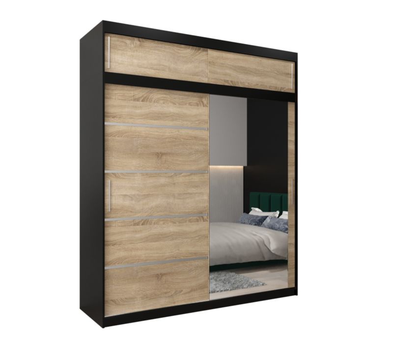 Szafa przesuwna Abiks Verona 2 200 czarny + sonoma z nadstawką 1 szt.