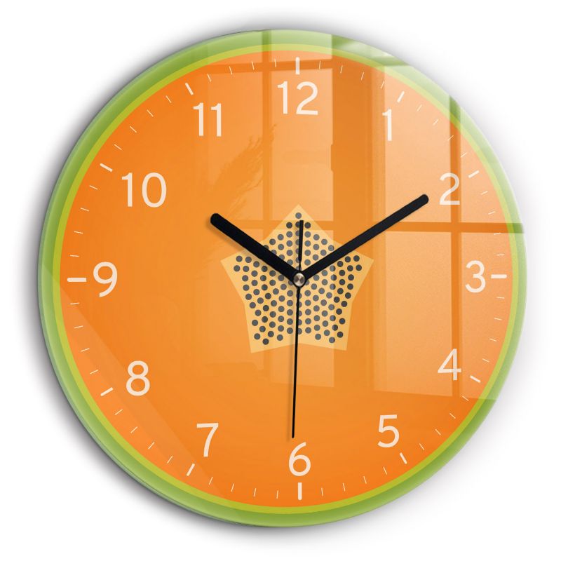 Zegar szklany czarne wskazówki Wallfluent fi60 cm Owoc papaja 1 szt.