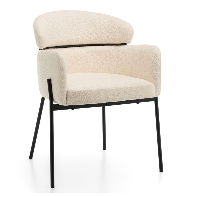 Krzesło tapicerowane New Home BOLZANO jasnobeżowe ecru szenilowe boucle z podłokietnikami 1 szt.