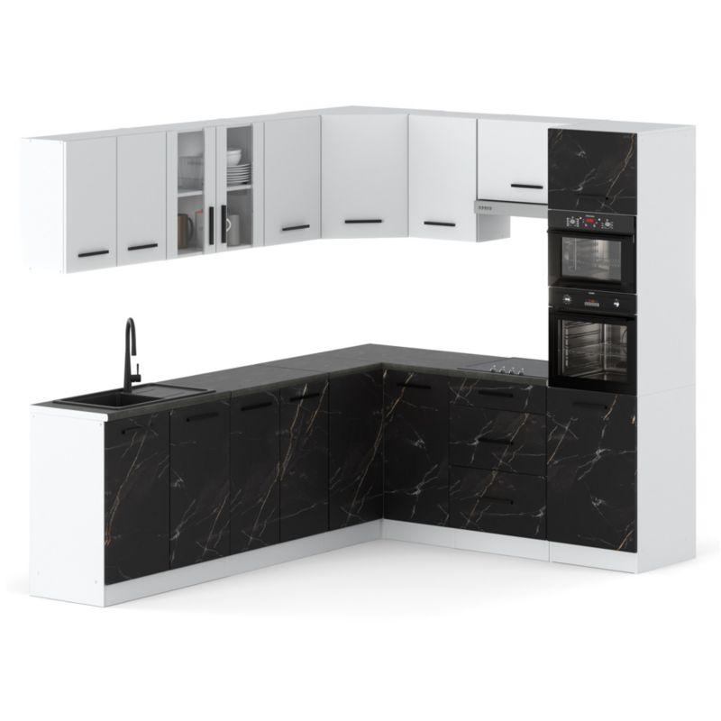 Zestaw Kuchenny Hurtownia-Mebli Z Blatem Kuchnia Marra Narozna 460cm Biały Mat Biały Mat/San Sebastian 460x47x145 cm 1szt.