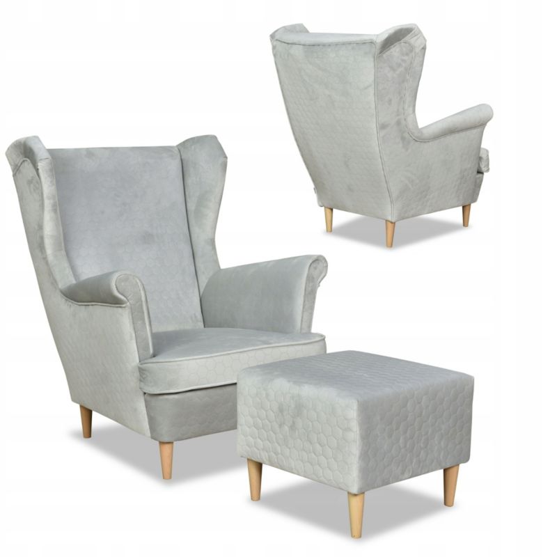 Fotel uszak do salonu z podnóżkiem Family Meble Angelo jasno szary 1szt