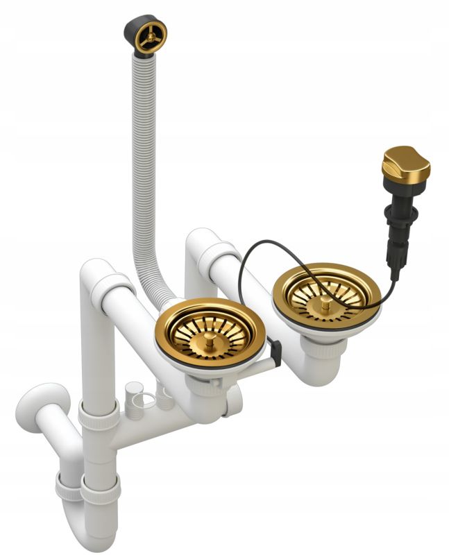 Złoty Syfon Automatyczny Przyścienny Dwukomorowy Granitan Złoty Do Zlewozmywaka 1 szt.