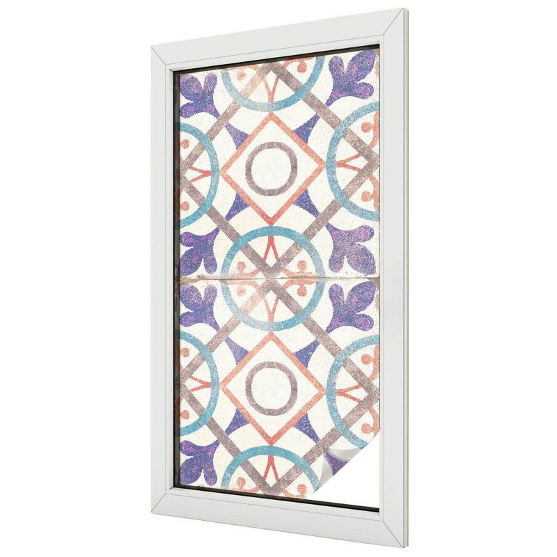 Witraż Samoprzylepny Wallfluent 50x100 cm Stylowa Dekoracja Okna Stylowe geometryczne motywy symetryczne 1 rol.