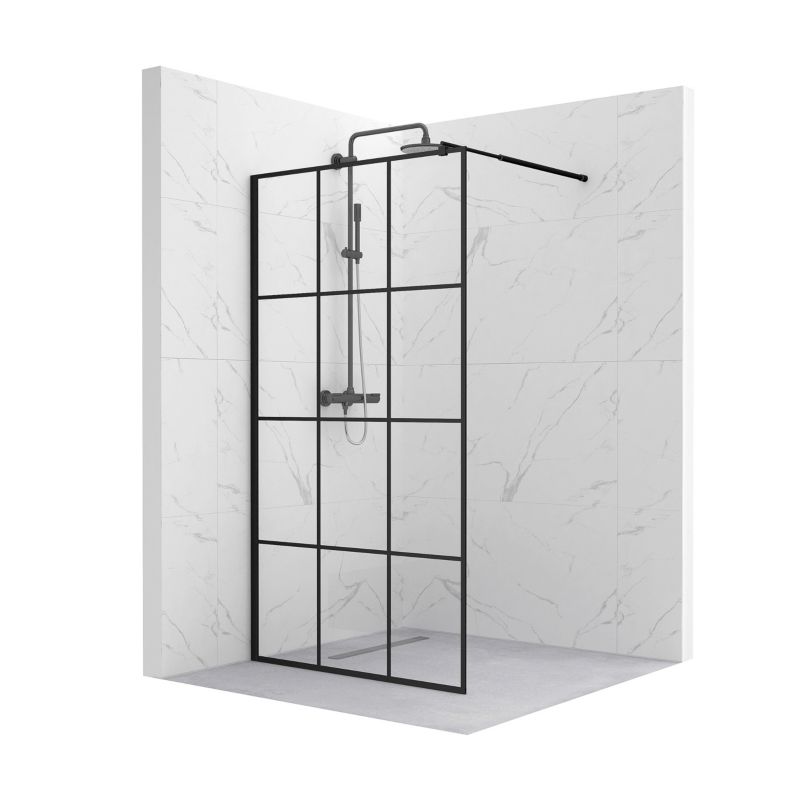 Ścianka prysznicowa SEVANTE KATLA 140x195 Walk-In czarna 1 szt.