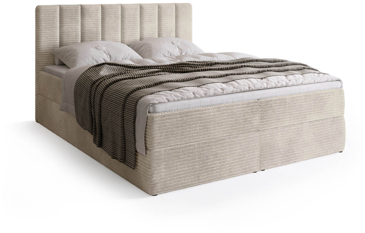 Sztruksowe beżowe łóżko kontynentalne 180x200 cm DENVER