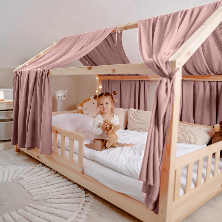 Zasłonki muślinowe do łóżka pudrowy róż - rozmiar do wyboru MA - 135cm x 320 cm