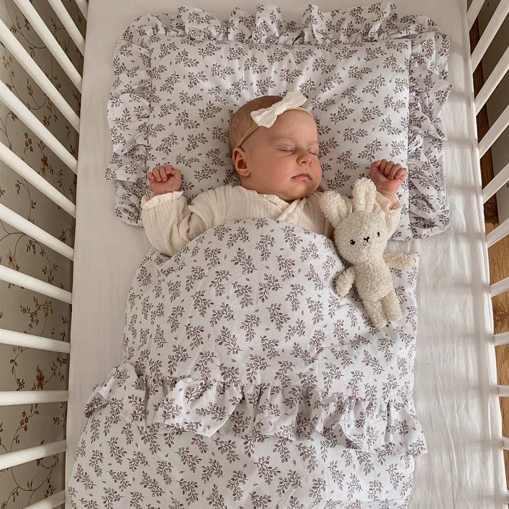 Pościel dla dzieci z falbanką Gałązki Beżowe - 100x135 + poduszka 40x60 - Nie