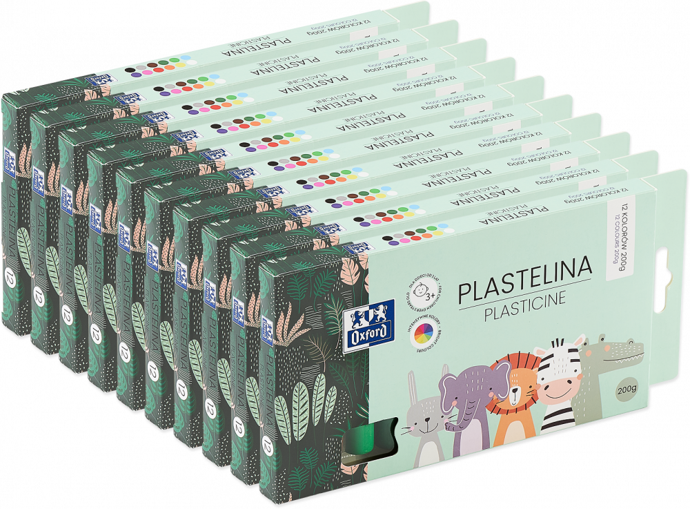 10x Plastelina Oxford Kids, mix kolorów, 12 kolorów, 200 g