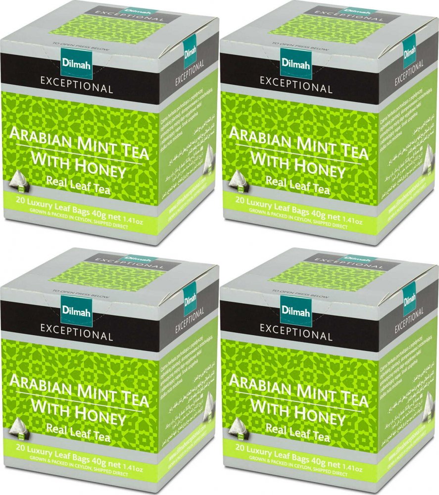 4x Herbata czarna aromatyzowana w piramidkach Dilmah Arabian Mint, mięta i miód, 20 sztuk x 2g