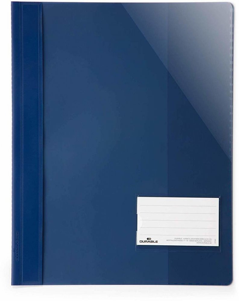 Skoroszyt plastikowy Durable, A4+, z okienkiem, do 200 kartek, przezroczysty/granatowy