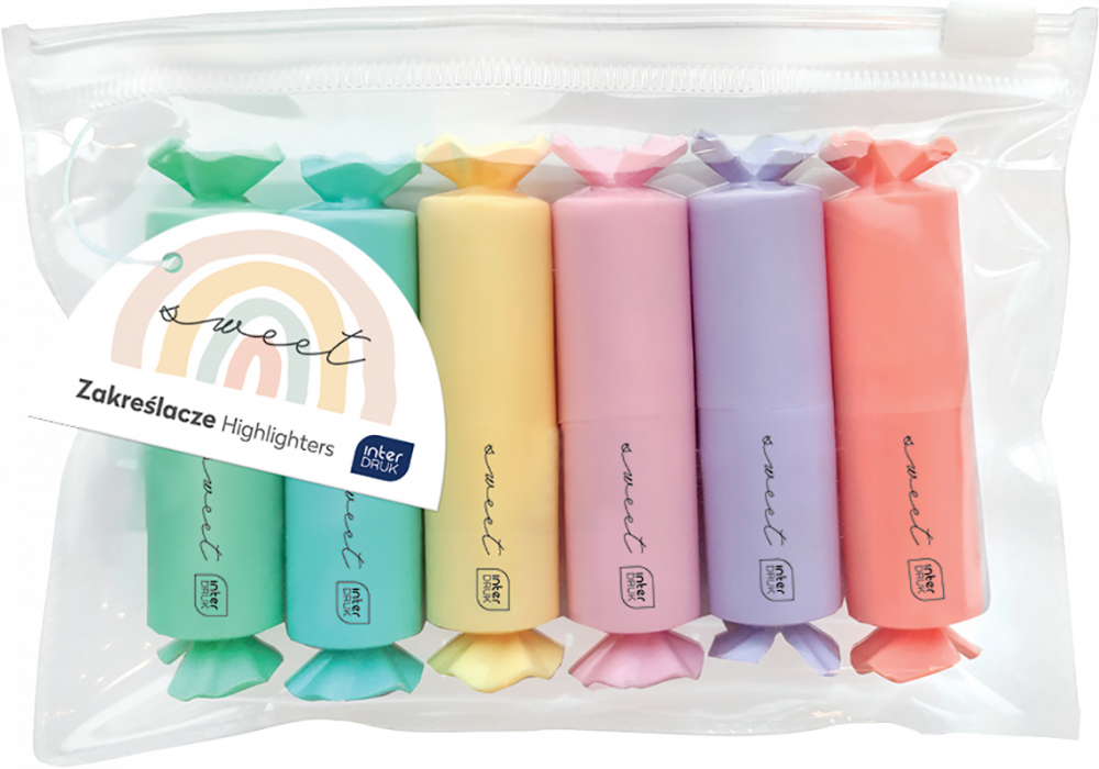 Zakreślacz Interdruk Candy, ścięta, 6 sztuk, mix kolorów pastelowych