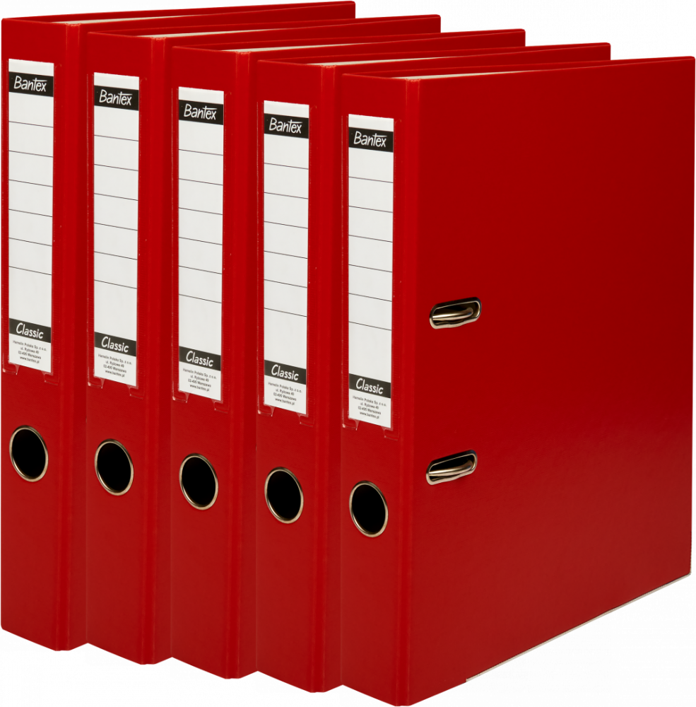 5x Segregator A4 Bantex Budget Classic, 50mm, do 350 kartek, czerwony