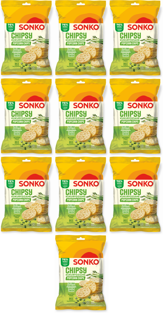 10x Chipsy kukurydziane Sonko, zielona cebulka, 60g