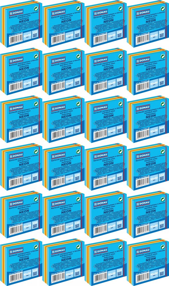 24x Karteczki samoprzylepne Donau, 50x50mm, 250 karteczek, neon-pastel, mix niebieski