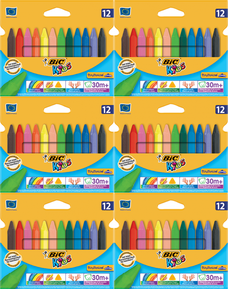 6x Kredki świecowe BIC Kids Plastidecor Triangle, 12 sztuk, mix kolorów
