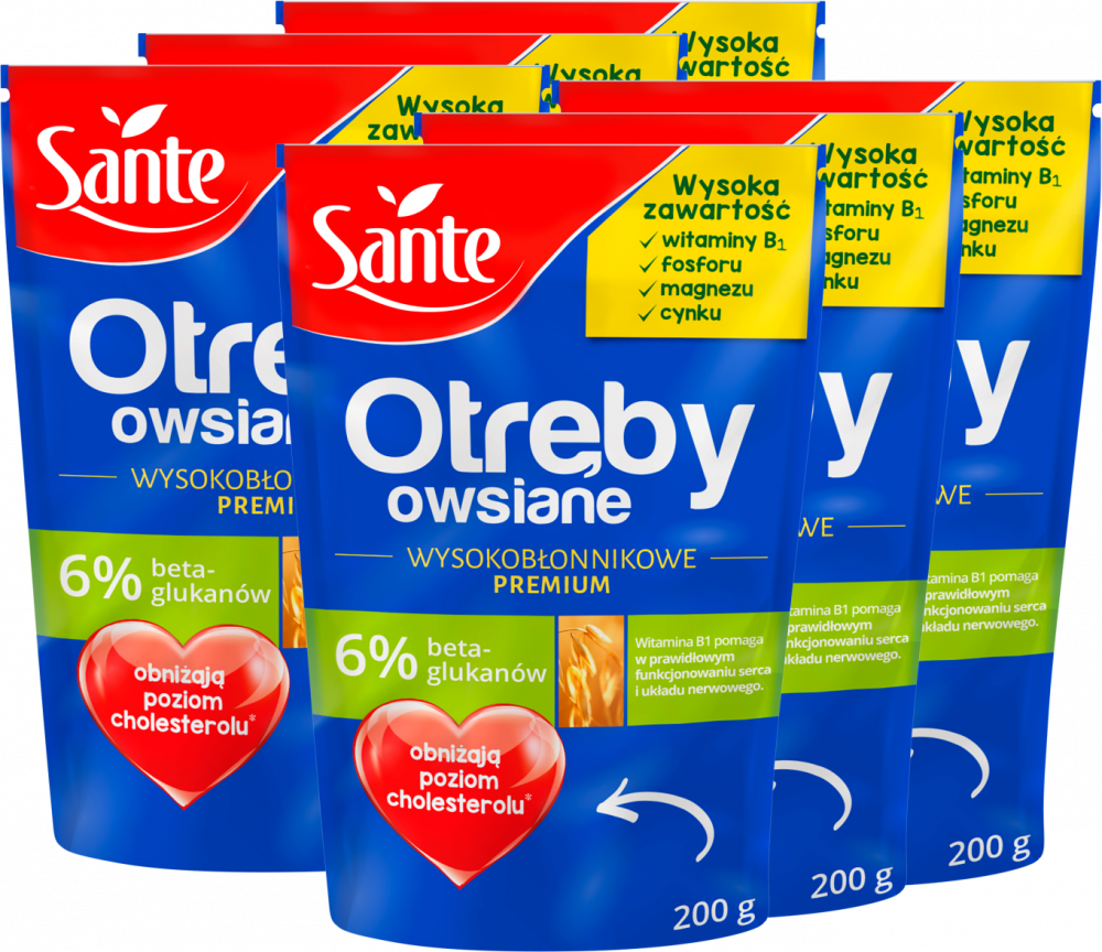 6x Otręby owsiane wysokobłonnikowe Sante, 200g
