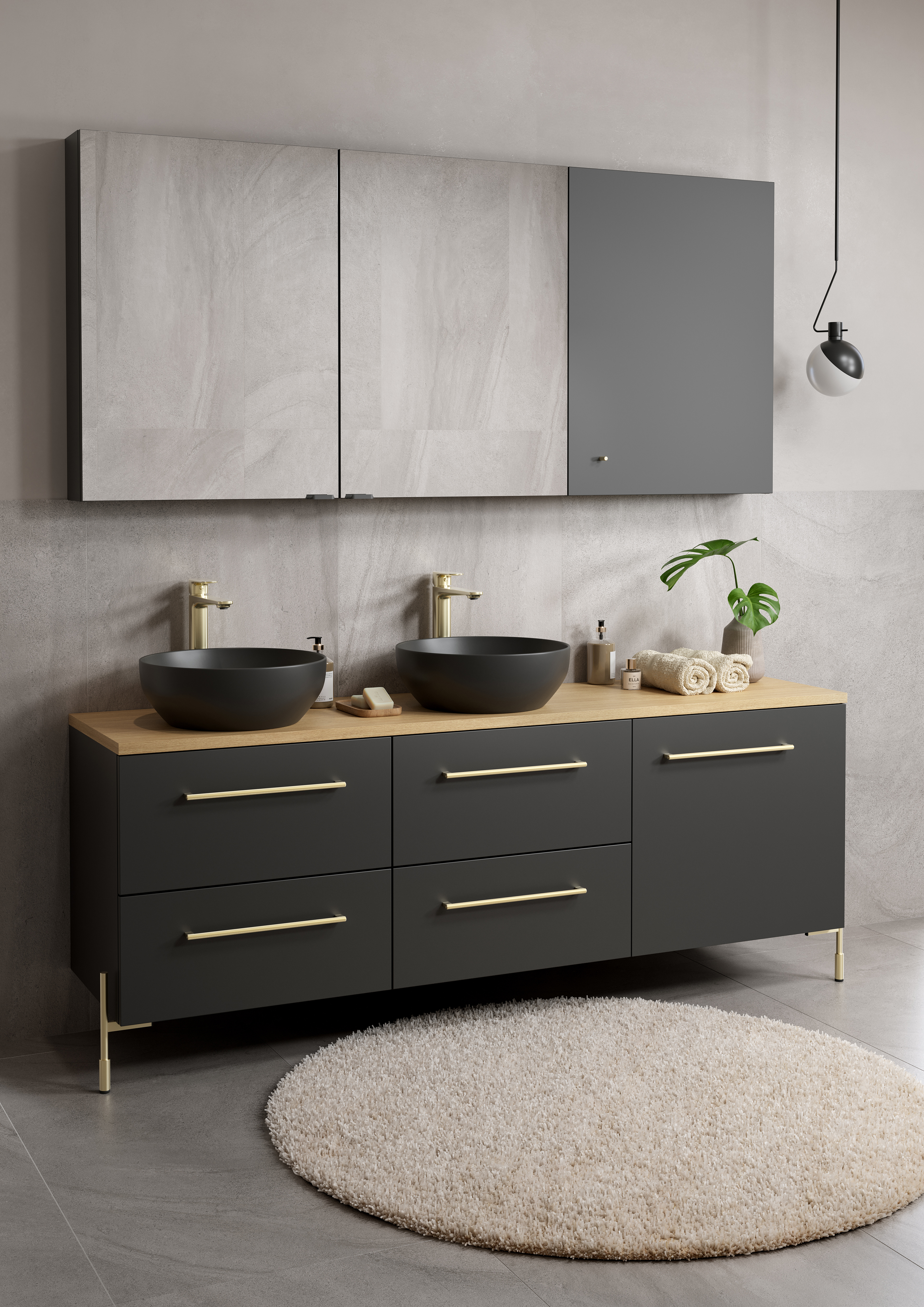 Cersanit Larga szafka 59,4x14,3x80 cm z lustrem antracyt S164-034