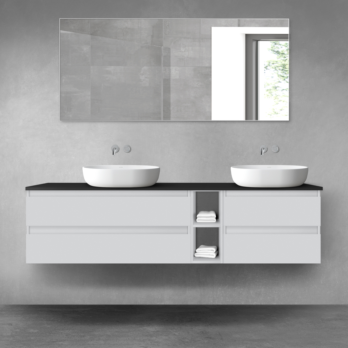 Oltens Vernal zestaw mebli łazienkowych 180 cm z blatem szary mat/czarny mat 68640700