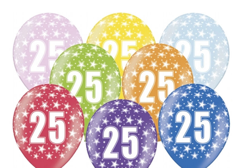 Balony 30cm, 25th Birthday, Metallic Mix (1 op. / 6 szt.)