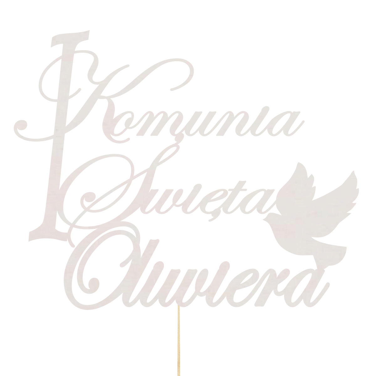 Topper dekoracja na bok tortu pik Pierwsza Komunia Święta bermata napis imię