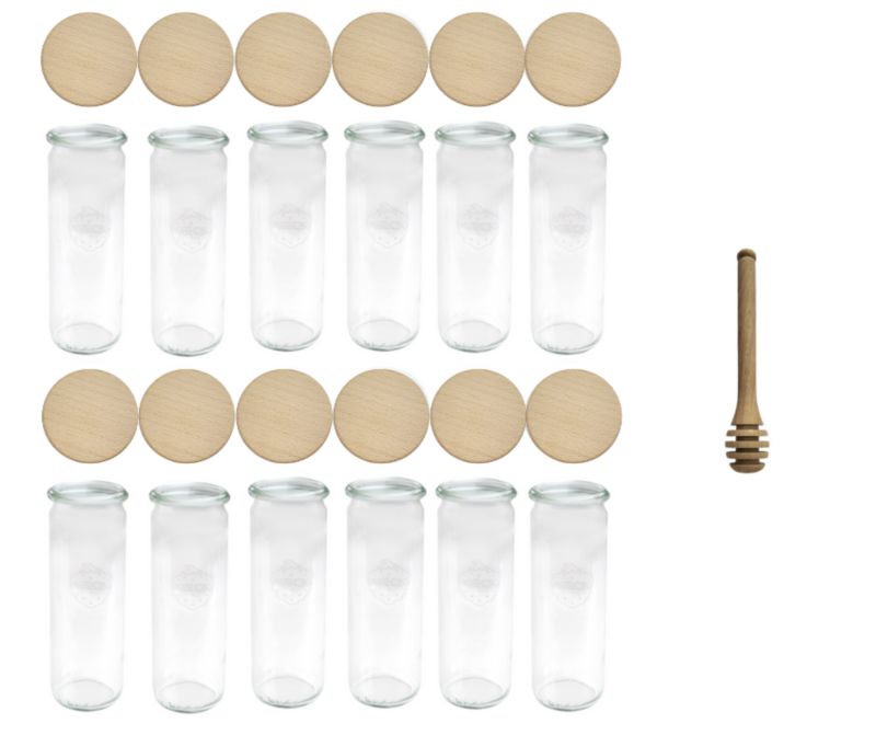 Słoiki MODO24 Weck 600 ml fi 60 cylinder drewniane wieka nabierak 12 kpl.