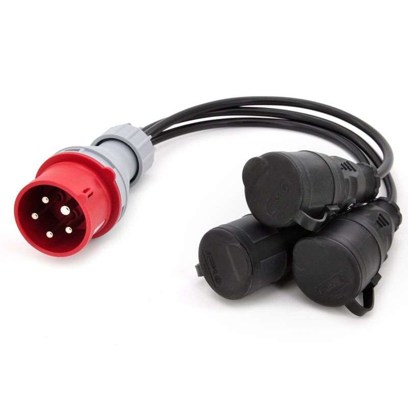 Rozgałęźnik siłowy, adapter przenośny ELS Elektrotechnika 1OMY16/5+3GS0.5 przejściówka CEE 16A 400V na 3x230V IP44, 1 szt.