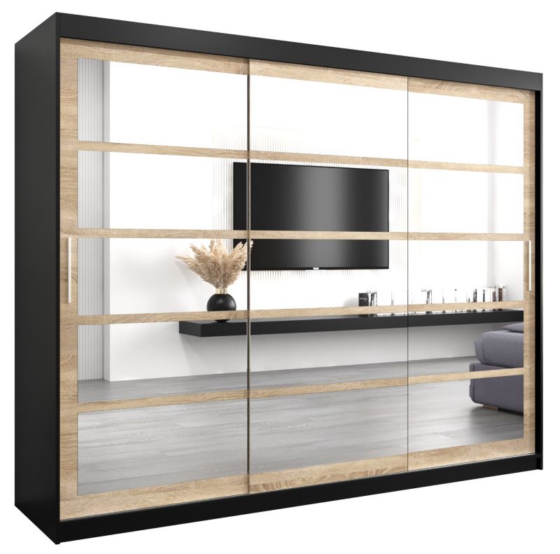 Szafa przesuwna Abiks ROMA 2 250 czarny mat + sonoma 1 szt.