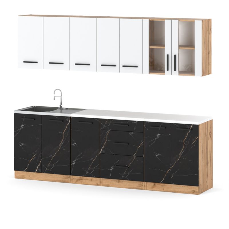 Zestaw Kuchenny Hurtownia-Mebli Z Blatem Kuchnia Remino 260cm Dąb Wotan Biały Mat/San Sebastian 260x47x145 cm 1szt.