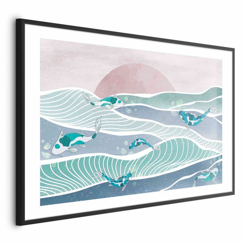 Plakat Artgeist Ryby na falach 30x21 cm z ramą czarną 1 szt