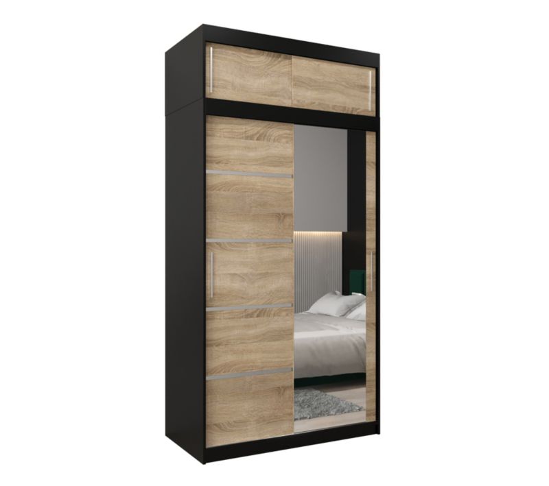 Szafa przesuwna Abiks Verona 2 120 czarny + sonoma z nadstawką 1 szt.