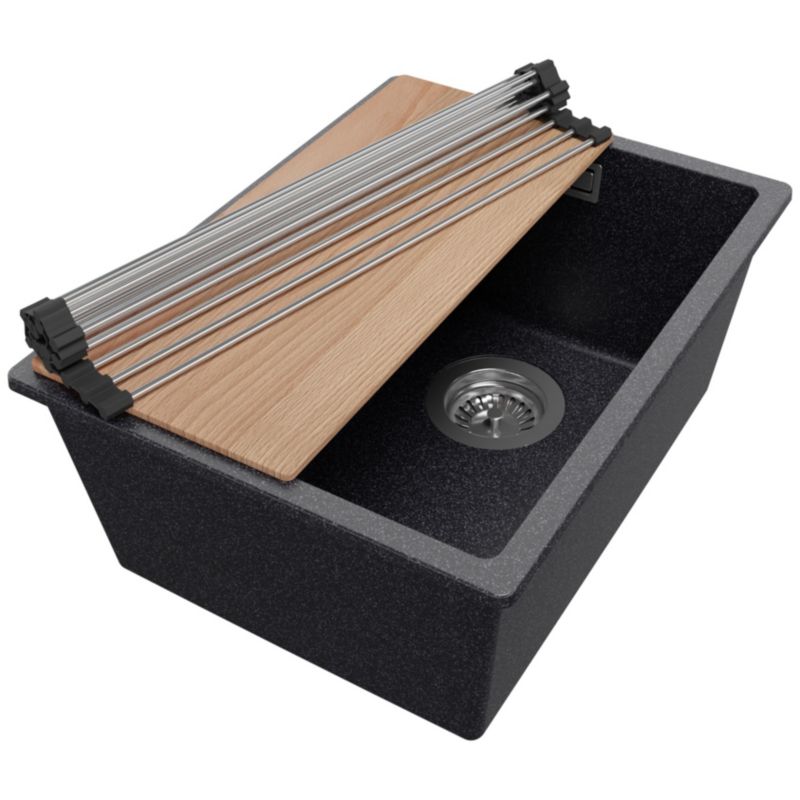 Zlewozmywak Londyn Slim PRIMAGRAN Nablatowy 36x47cm do szafki od 40cm z Syfonem i Dodatkiem Grafitowy 1 szt.