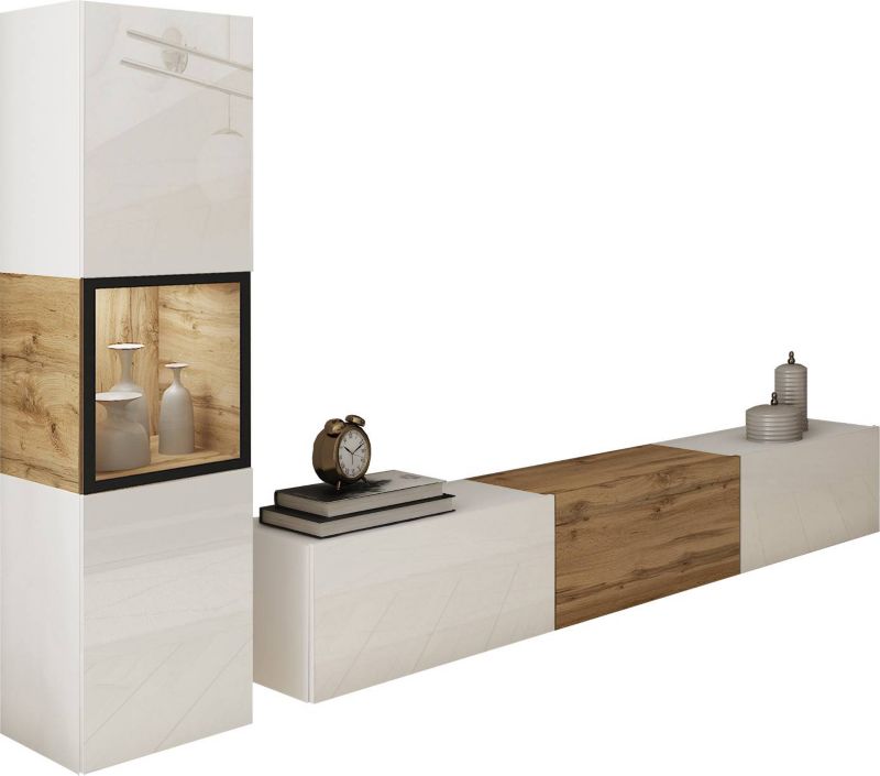 Meblościanka MINIO go for it BRELA I biały/dąb wotan/biały połysk z LED, 1 szt.