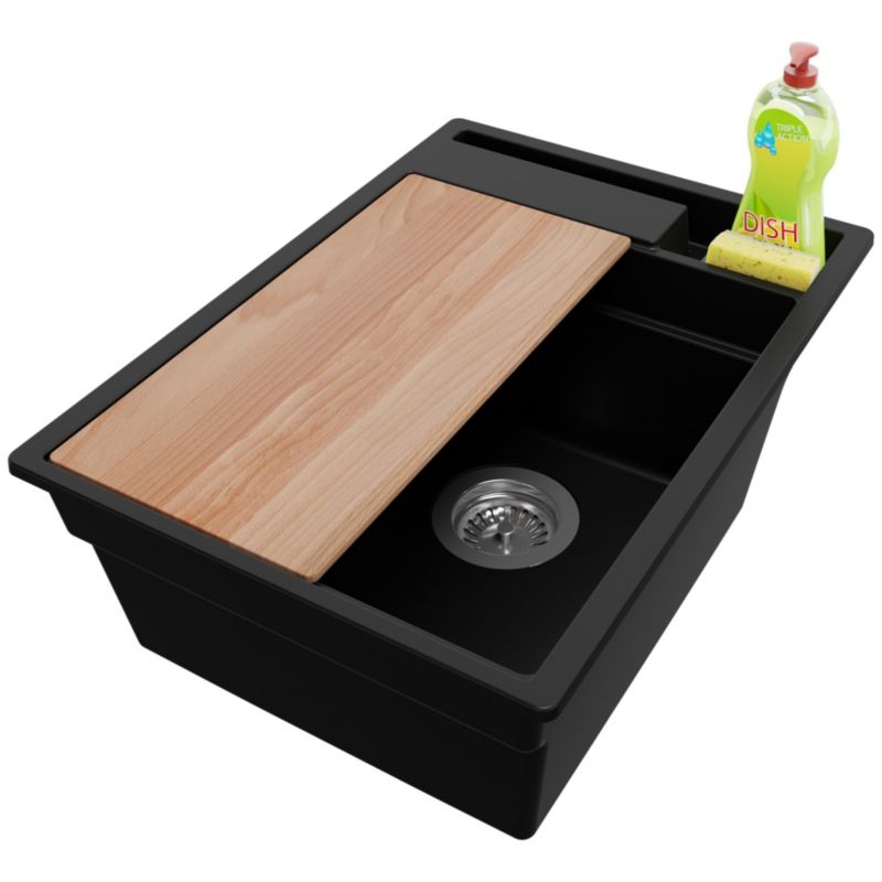 Zlewozmywak Oslo Pocket PRIMAGRAN Nablatowy 38x53cm do szafki od 40cm z Syfonem i Dodatkiem Czarny 1 szt.