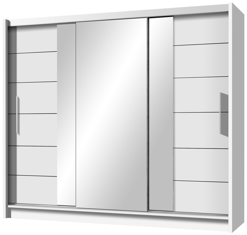 Duża biała szafa przesuwna z lustrem 250 cm do sypialni LARYS