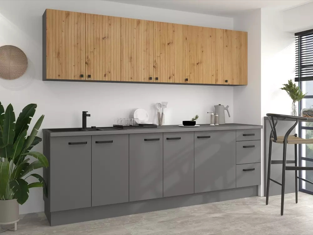 Funkcjonalny zestaw mebli kuchennych NEPO antracyt dąb artisan