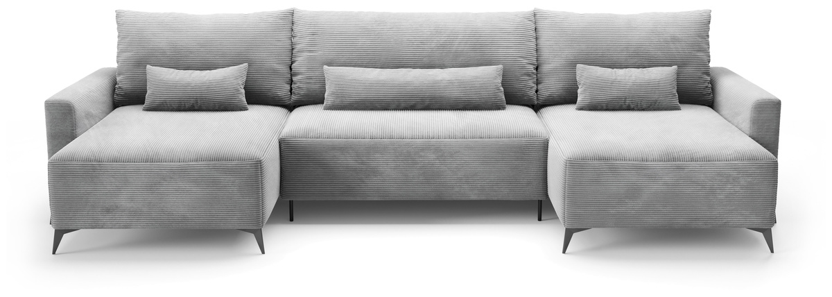 Szary narożnik sztruksowy na nóżkach w kształcie U LORENZO