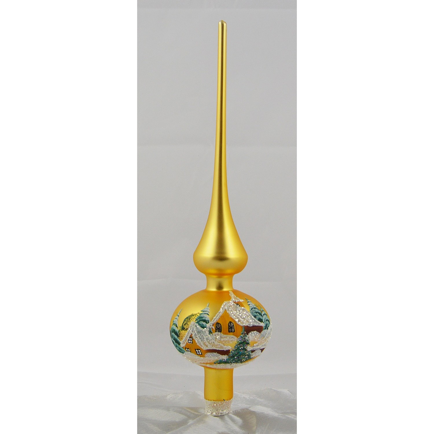 Szpic dekorowany PEJZAŻ w pudełku złoty - wys. 35 cm