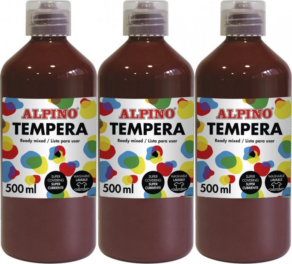 3x Farba plakatowa Alpino, w butelce, 500ml, brązowy