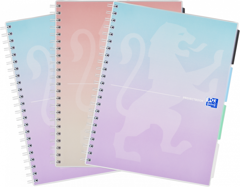 3x Kołonotatnik Oxford Gradient Projectbook, A4, w kratkę, 80 kartek, okładka PP, mix kolorów pastelowych
