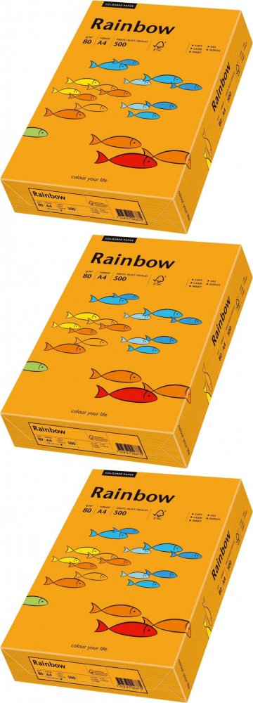 3x Papier kolorowy Rainbow, A4, 80g/m2, 500 arkuszy, pomarańczowy (R24)