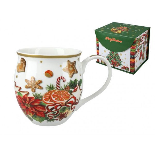 Kubek świąteczny w pudełku beczułka Poisencja, pomarańcze, pierniki Carmani 450ml