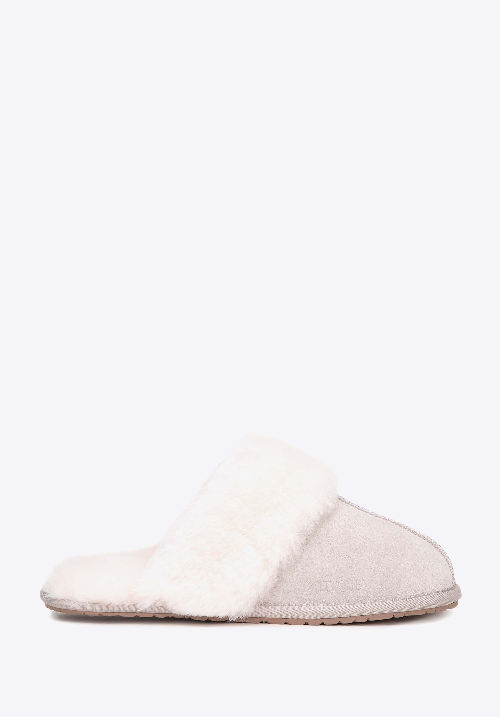 Damskie kapcie ze skóry zamszowej beżowe