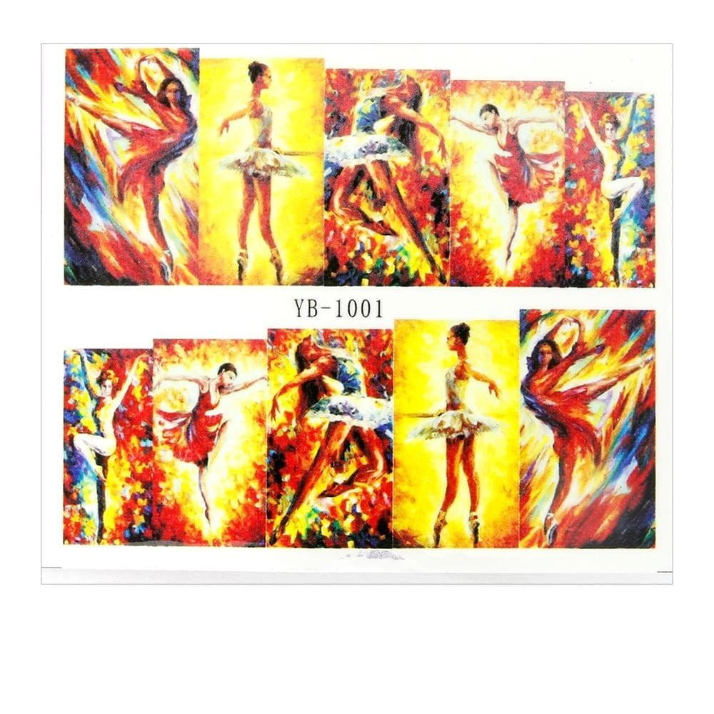 Naklejki wodne do paznokci arkusz 6,5 x 5,5 cm na 10 palców yb Nr 1001