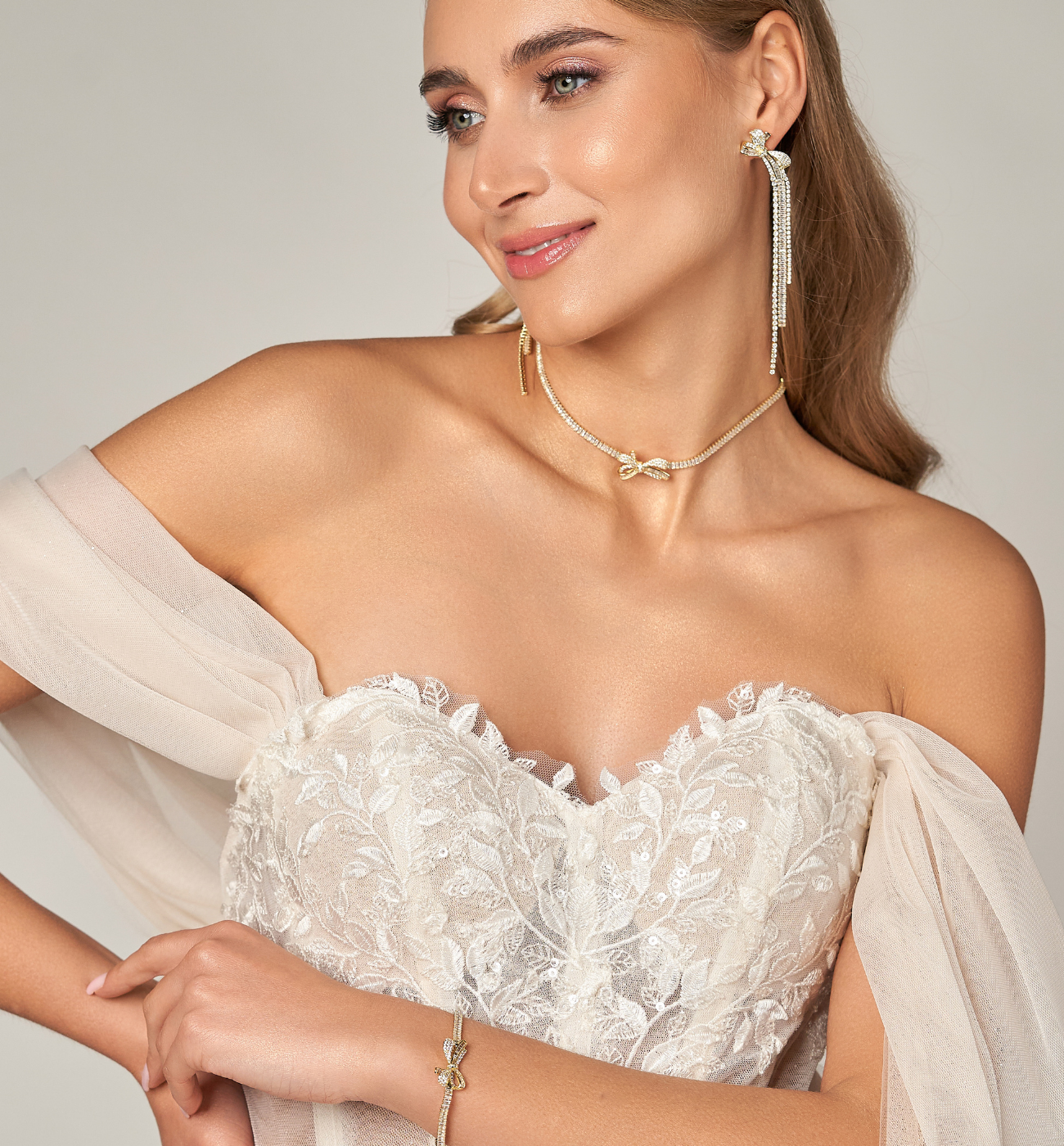 Zestaw ślubnej biżuterii z kokardkami Z0479 - By Dziubeka