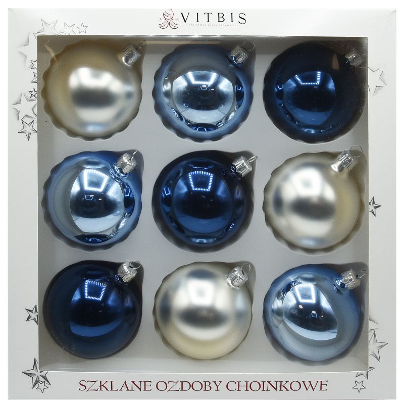 Bombki szklane Vitbis 80 mm niebieskie 9 szt.