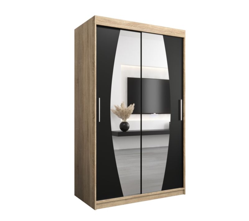 Szafa przesuwna Garderoba Abiks ELYPSE 120 dąb sonoma + czarny mat 1 szt.