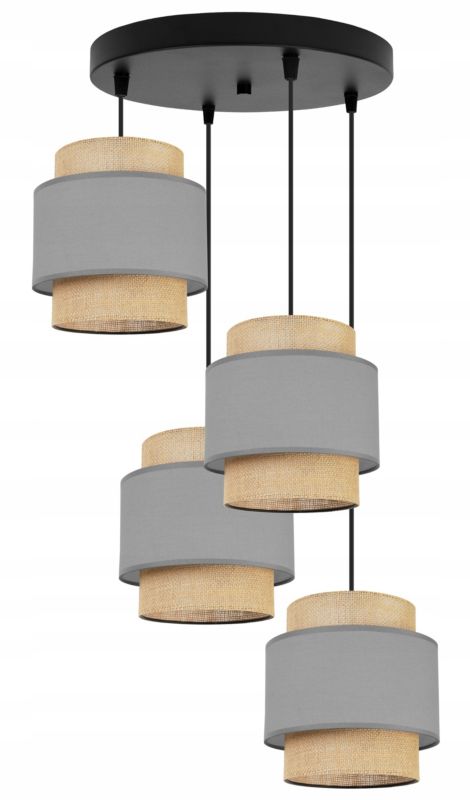 Lampa sufitowa wisząca Light Home LH Boho Juta 4x E27 60W okrągły szary 1szt.