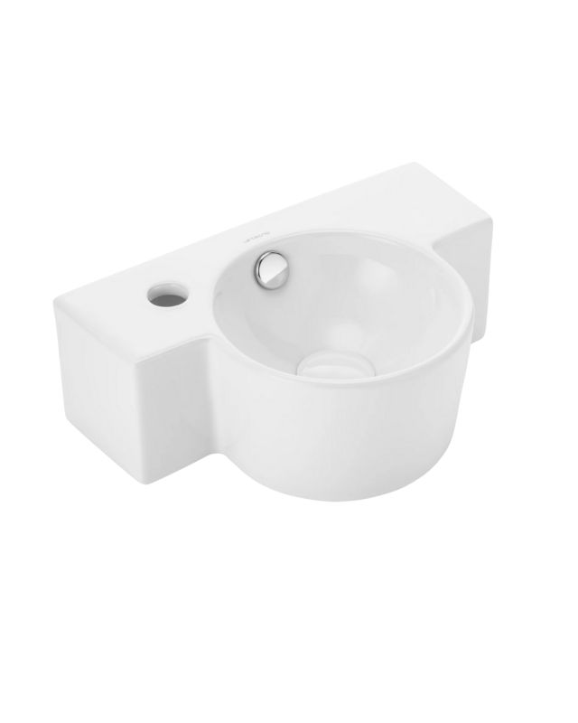 Umywalka ścienna Uptrend ROXA biały połysk, z otworem na baterię oraz przelewem, lewa 1 szt.